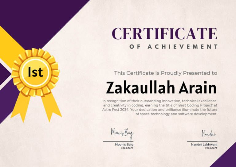 Best Coding Project Award Certificate | PDF