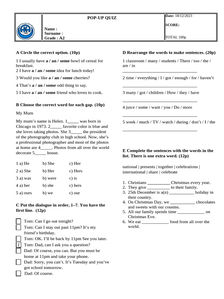 Grammar Practice Worksheet | PDF