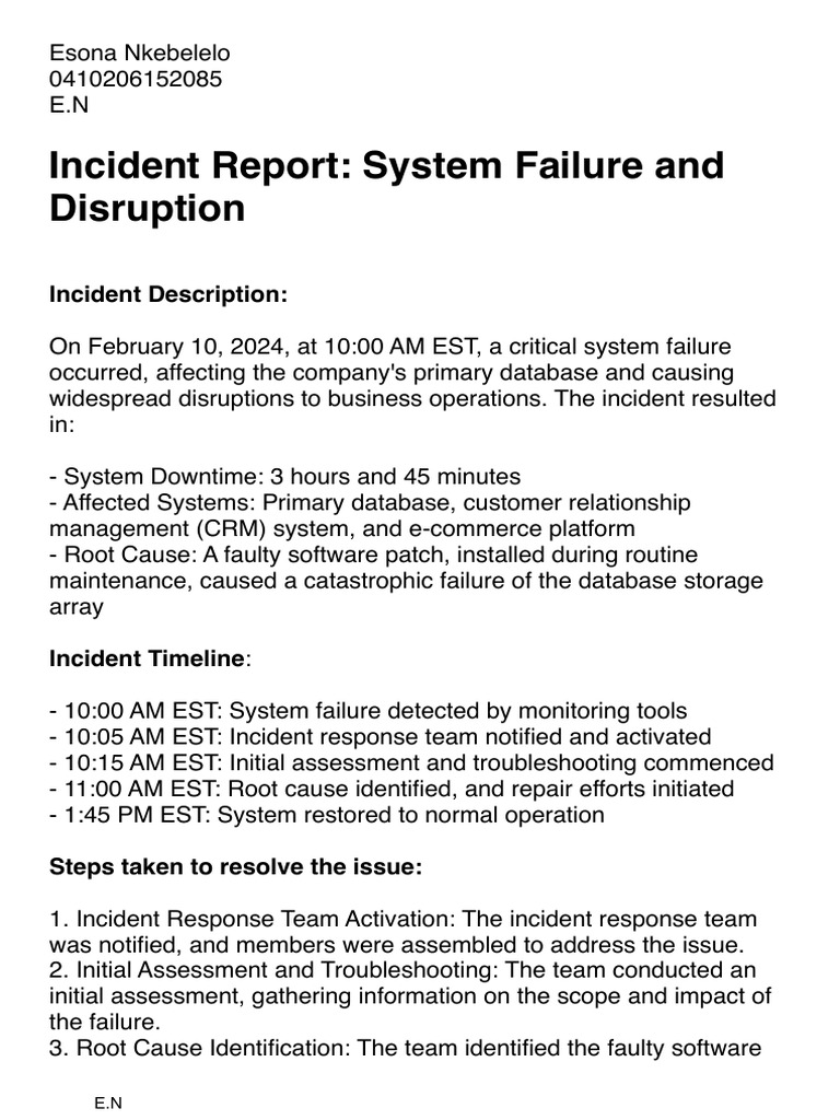 Server Failure Incident Report | PDF | Troubleshooting | Databases