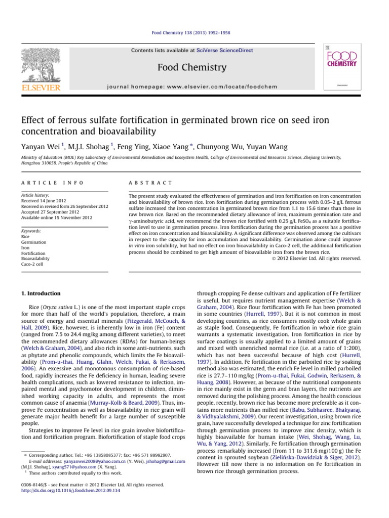 Wei Et Al. - 2013 - Effect of Ferrous Sulfate Fortification in ...