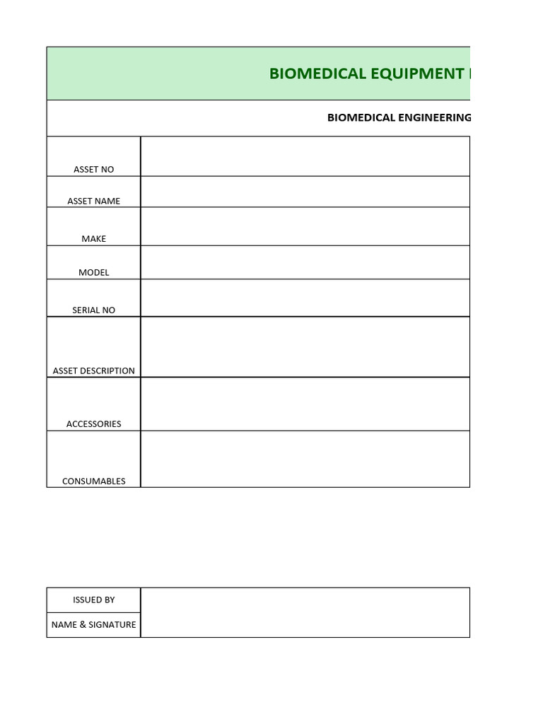 Biomedical Equipment Handover Form | PDF