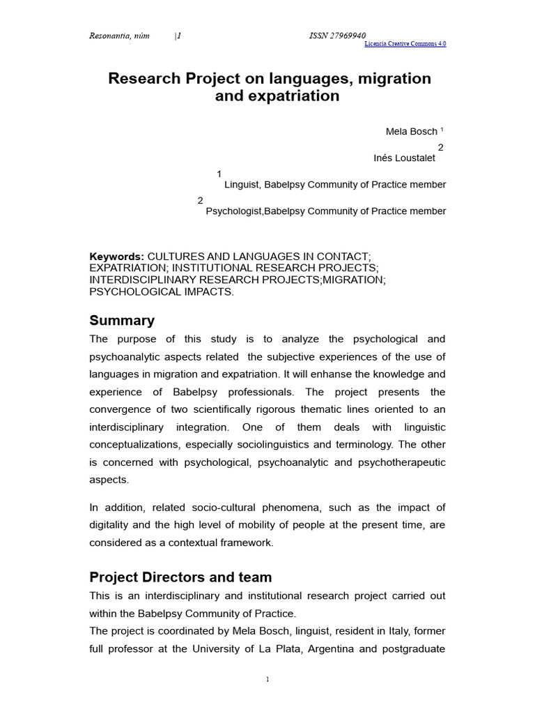 Bosch - Loustalet Research Project Languages Migration and Expatriation ...