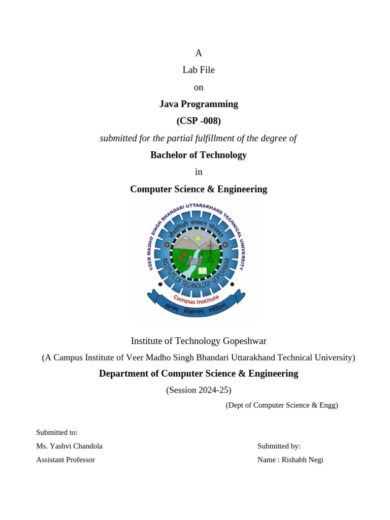 Front Page Java Rishabh Negi | PDF