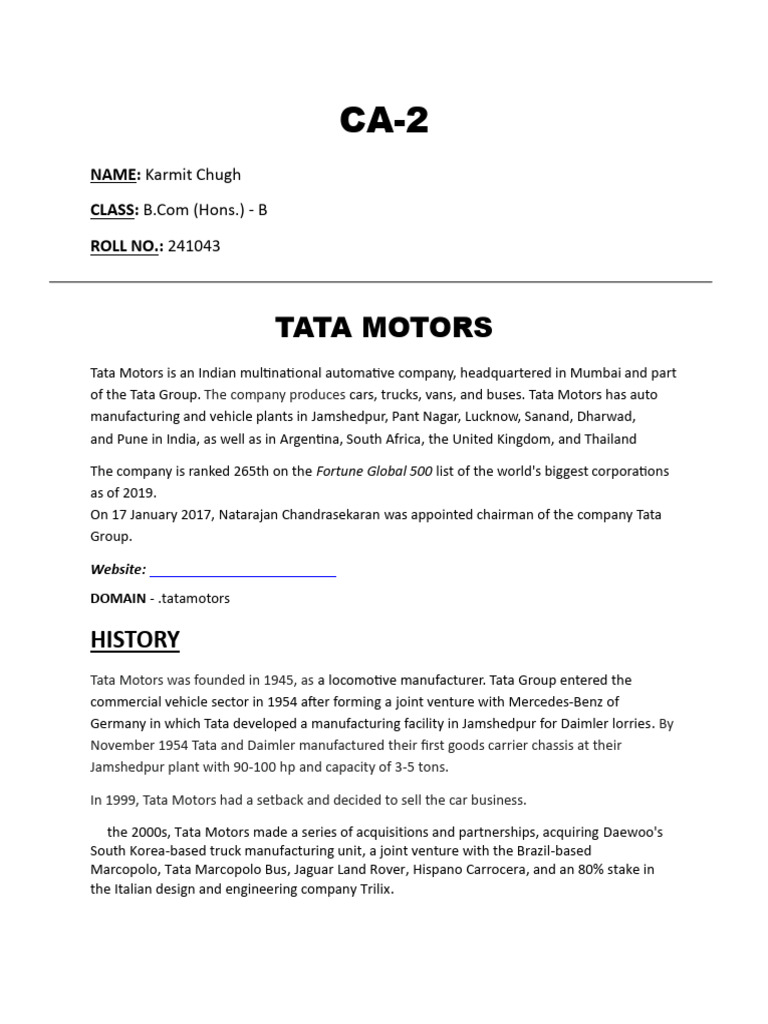 Tata Motors: Overview and Compliance | PDF