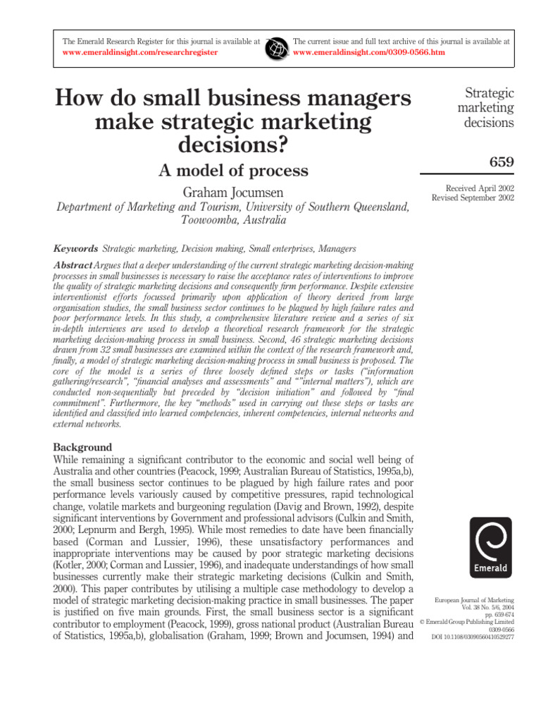 Small Business Managers and Strategic Marketing Decisons | PDF ...