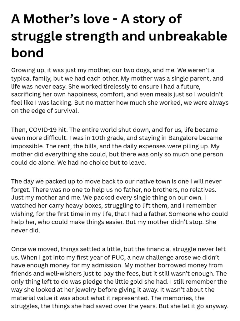 A Mother's Love - A Story of Struggle Strength and Unbreakable Bond PDF ...