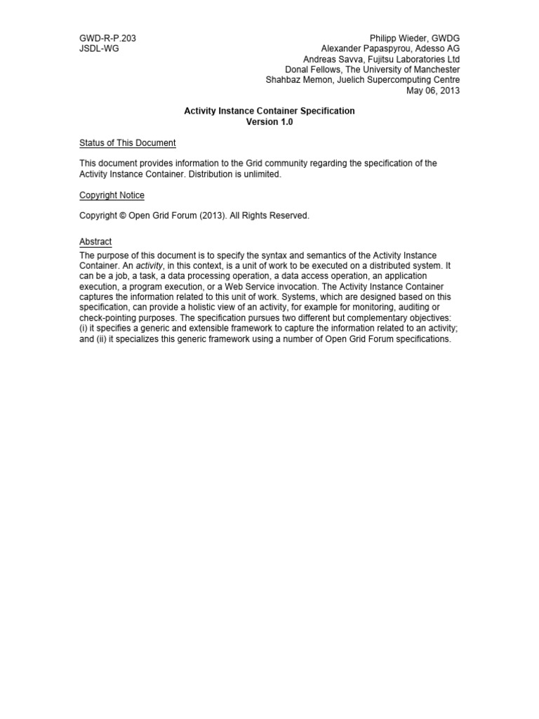 Activity Instance Container Specification | PDF | Xml Schema | Xml