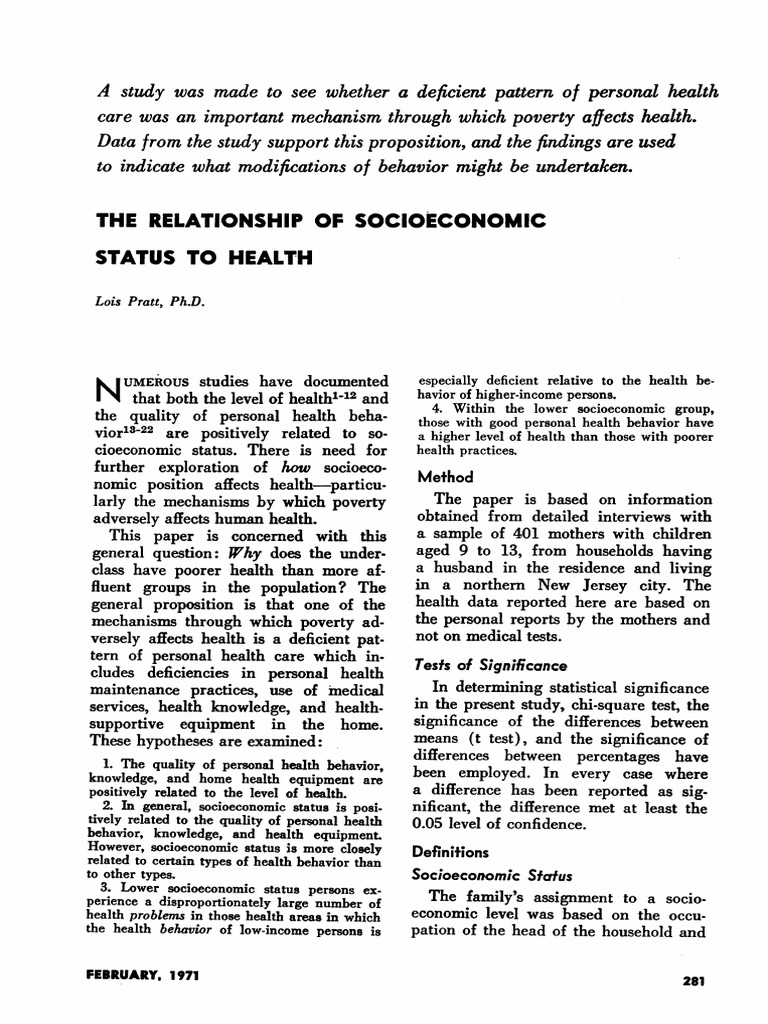 Poverty's Impact on Personal Health Care | PDF | Socioeconomic Status ...