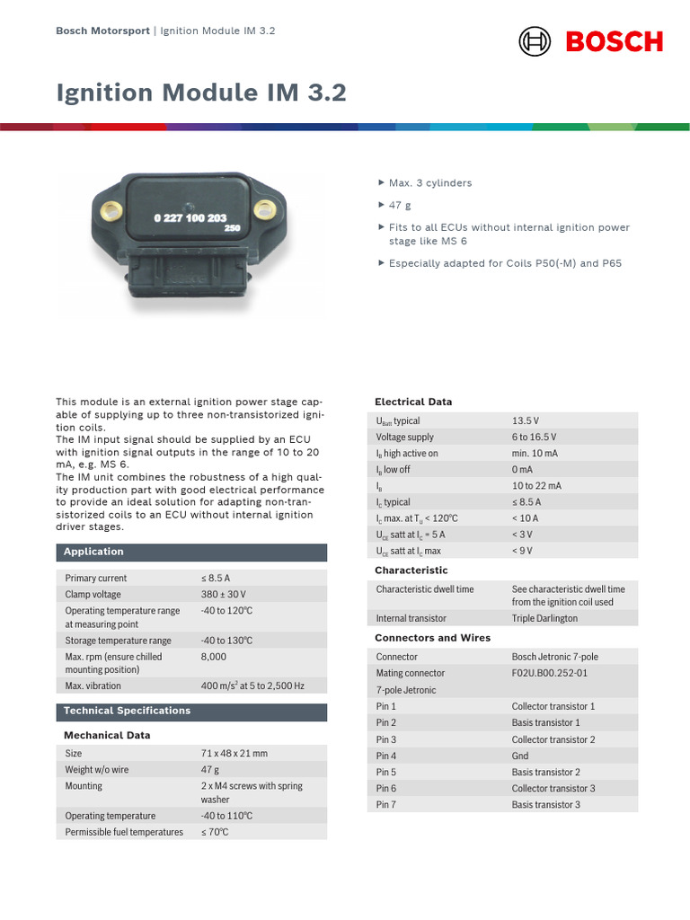 Data Sheet 68570379 Ignition Module IM 3.2 | PDF | Electrical ...