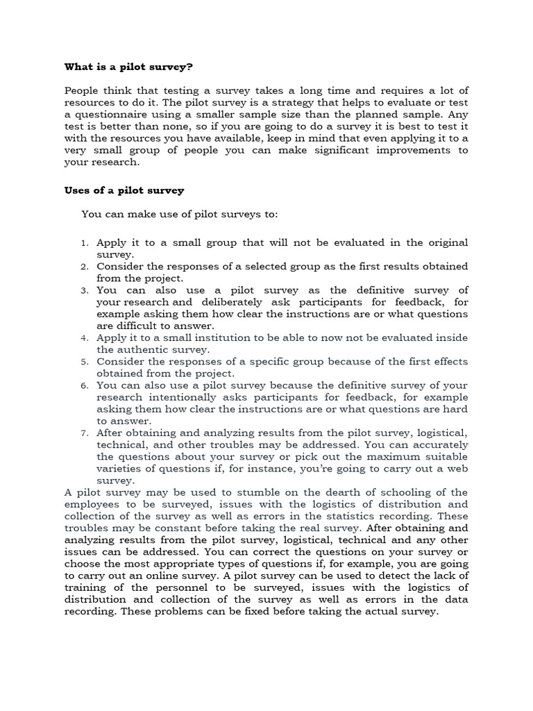 Understanding Pilot Surveys in Research | PDF | Survey Methodology ...
