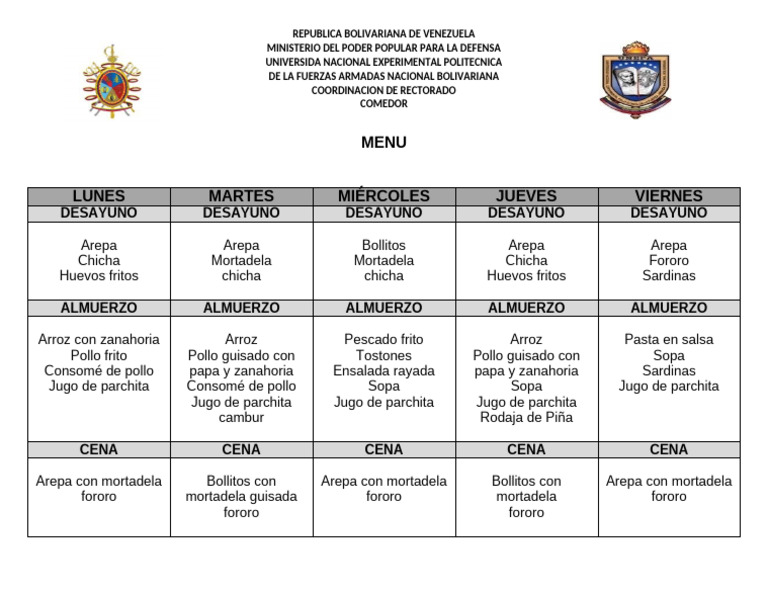 Menú Semanal del Comedor Popular | PDF