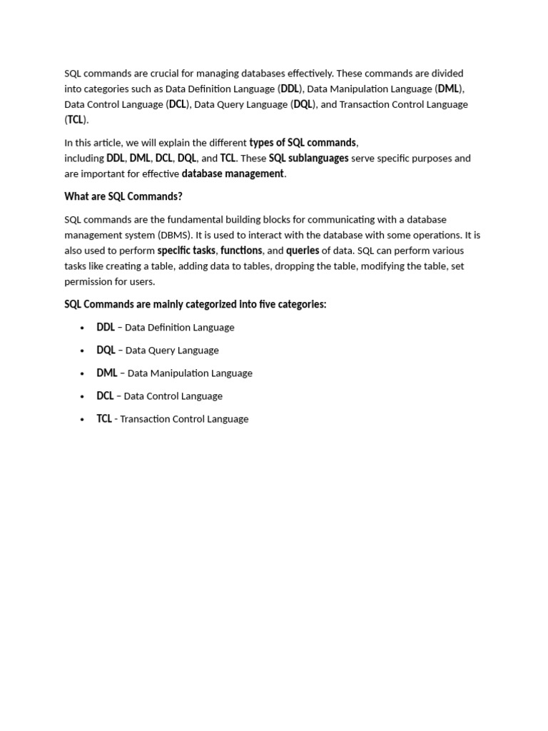 SQL Commands Are Crucial For Managing Databases Effectively | PDF | Sql ...