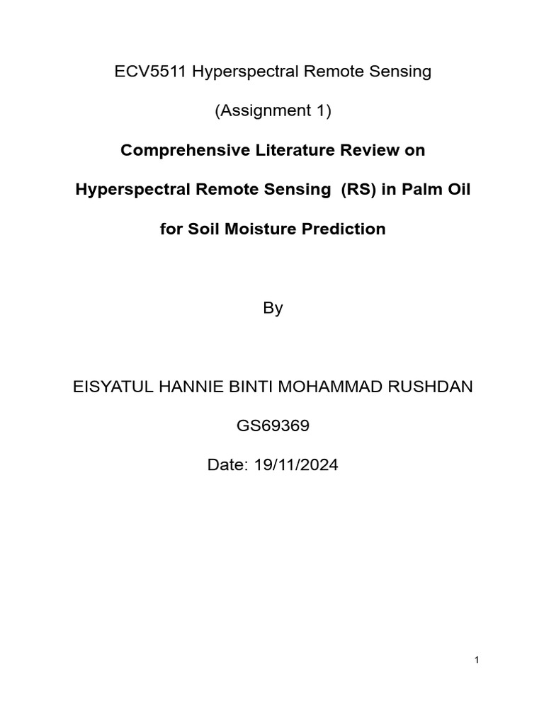 Assignment 1 - ECV5511 Hyperspectral Remote Sensing | PDF | Remote ...