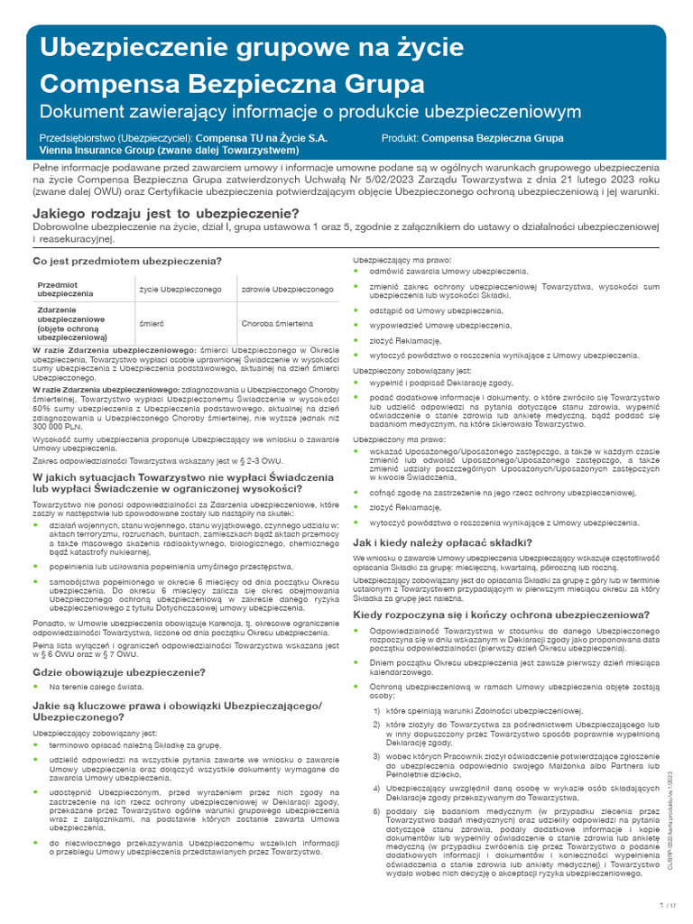 Karta Compensa Bezpieczna Grupa v1 | PDF
