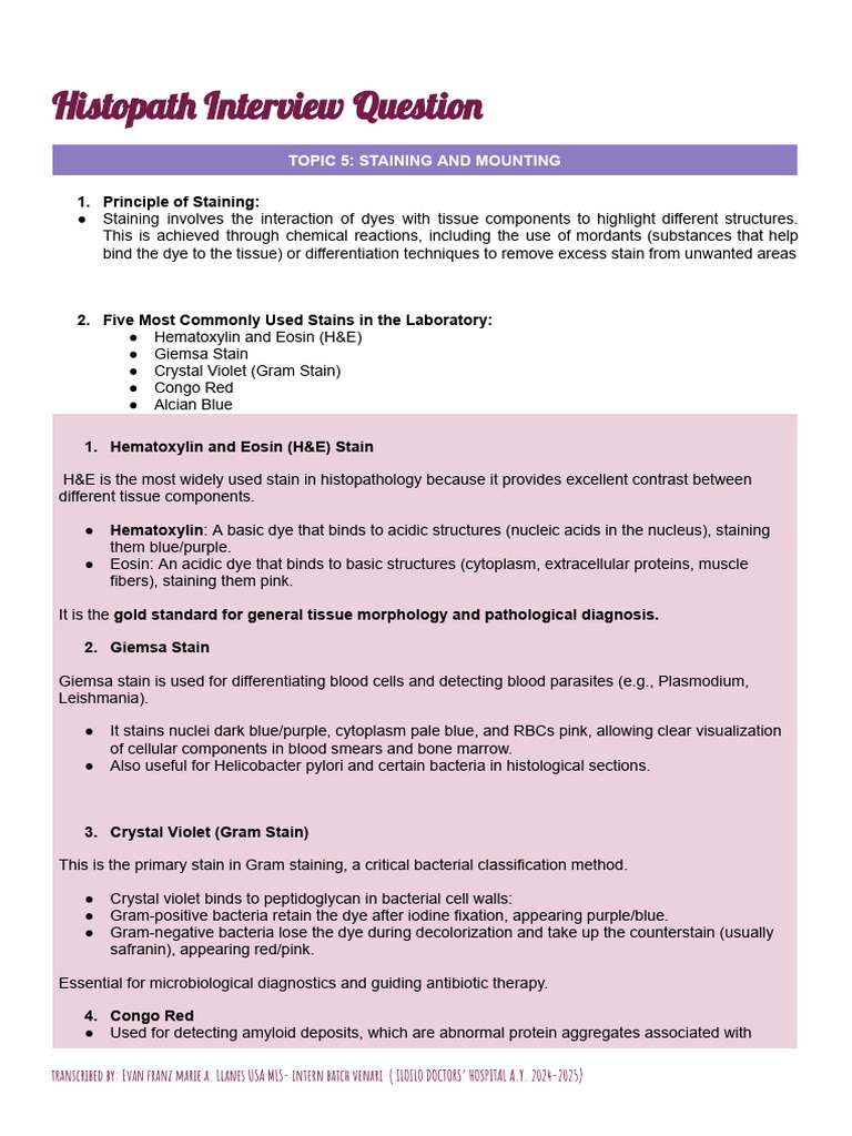 Histopathology Staining Techniques Guide | PDF | Staining | Cytopathology