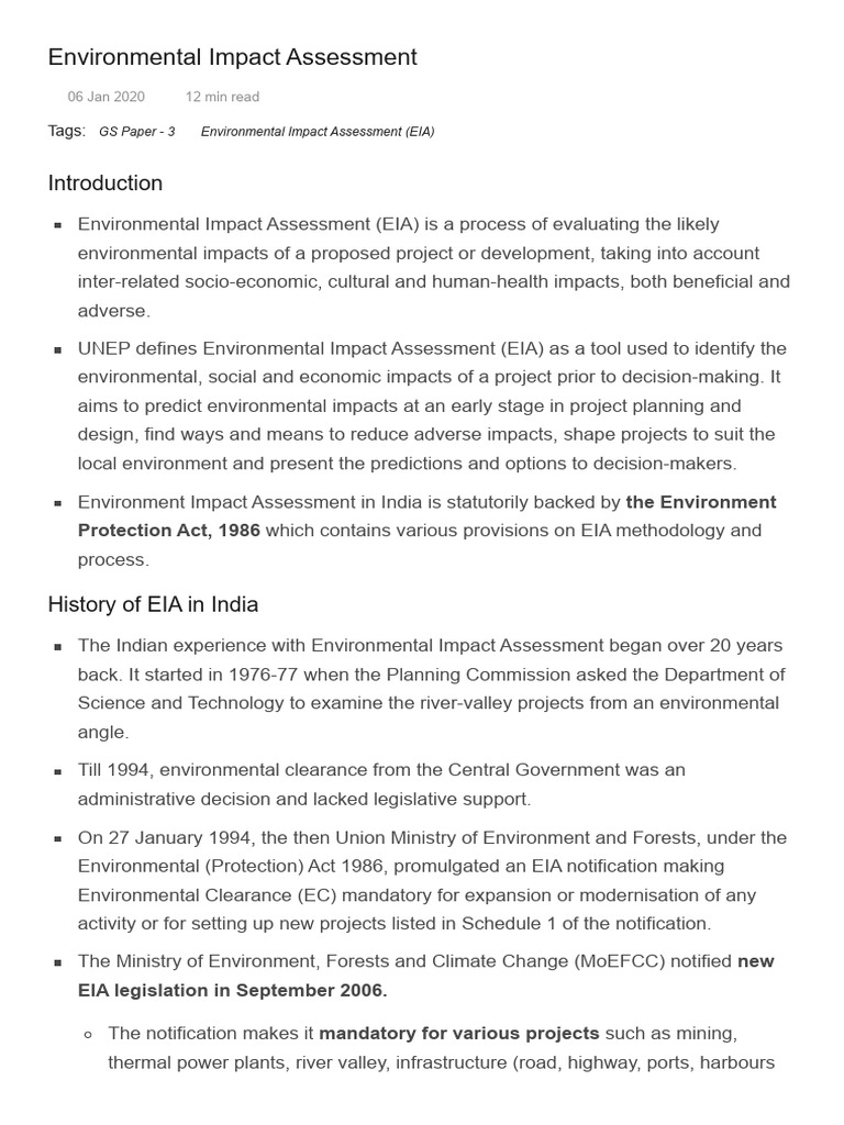 History of EIA in India | PDF | Environmental Impact Assessment ...