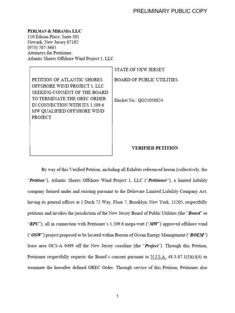 Petition to Terminate OREC Order | PDF | Climate Change | Wind Power