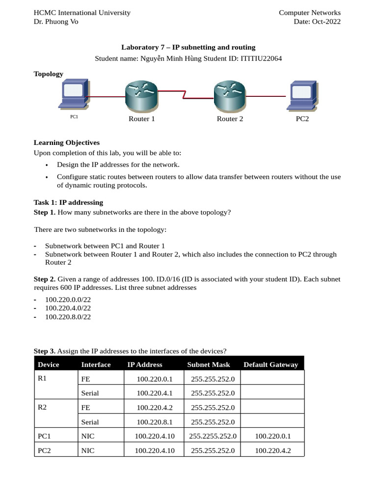 IP Subnetting and Routing Lab Guide | PDF | Ip Address | Router (Computing)
