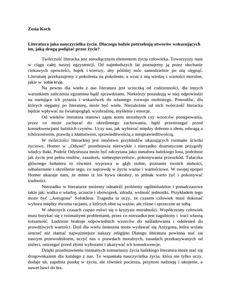 Polski Rozprawka Literatura Nauczycielka | PDF