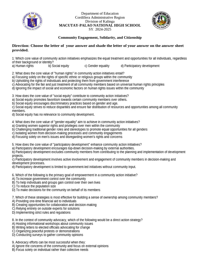 Community Engagement Exam | PDF | Empowerment | Community