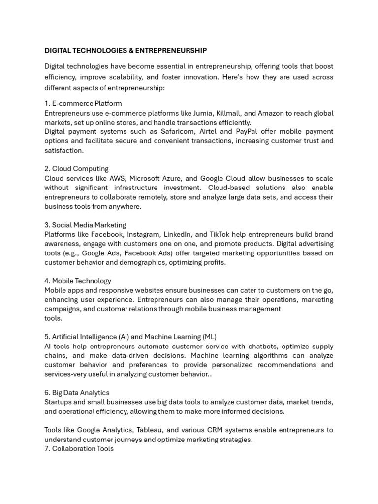 Digital Technologies in Entrepreneurship | PDF | Entrepreneurship ...