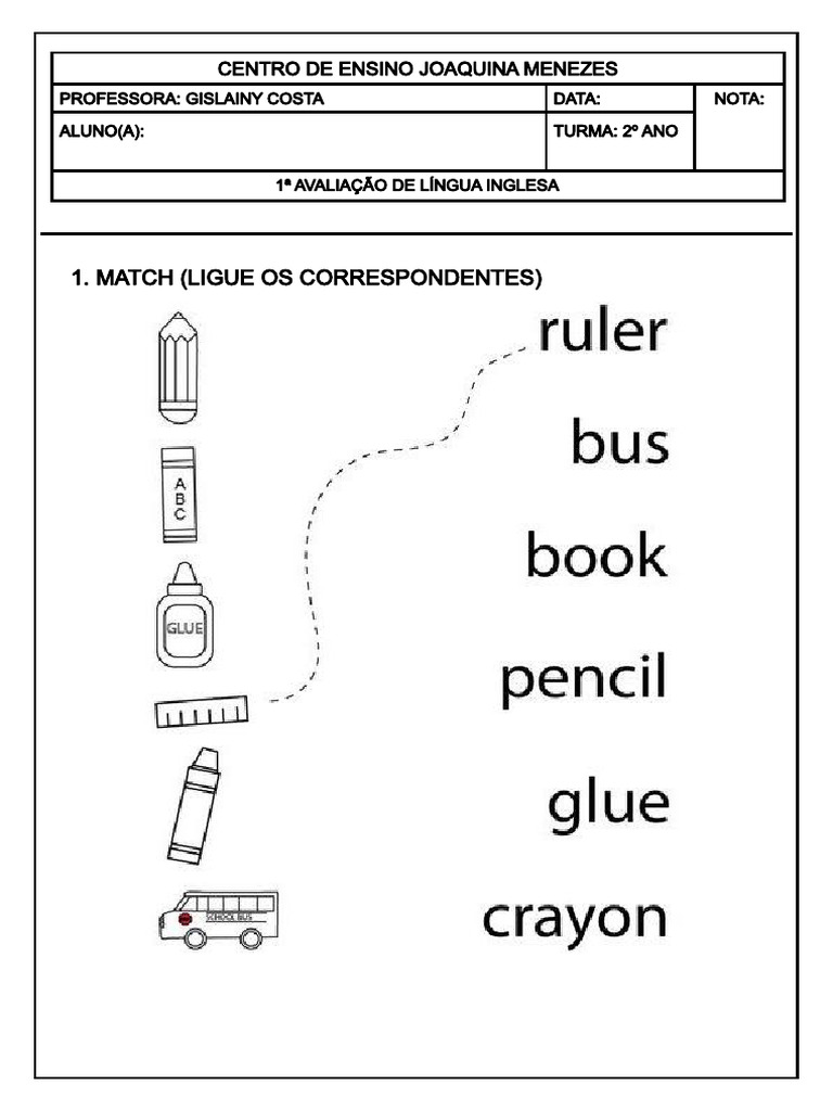 Prova de Inglês 2º Ano | PDF