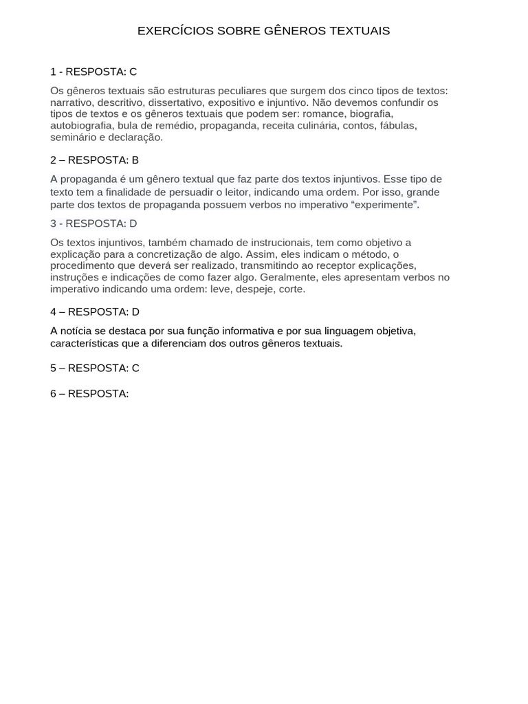 Exercícios sobre Gêneros Textuais | PDF