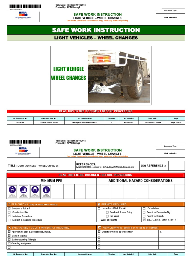 Light Vehicles - Wheel Change | PDF | Risk | Vehicles