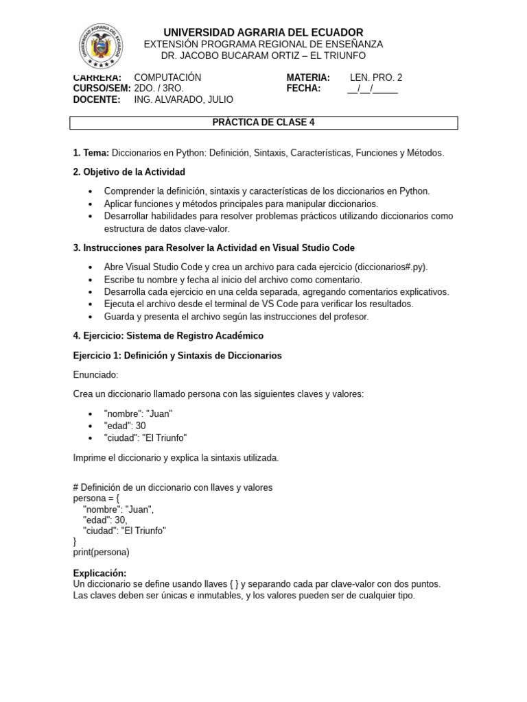 Practica 4 - Lenguaje de Programacion 2 | PDF | Python (lenguaje de ...