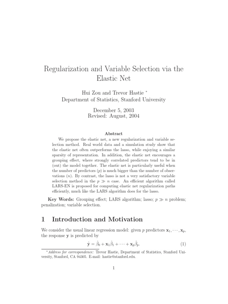 Elastic Net for Regularization and Selection | PDF | Linear Regression ...