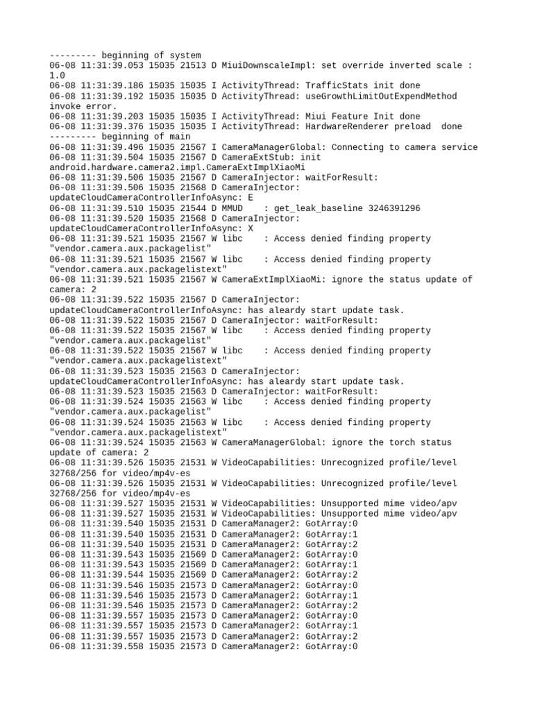 Camera Initialization Log Details | PDF | Software | Computing
