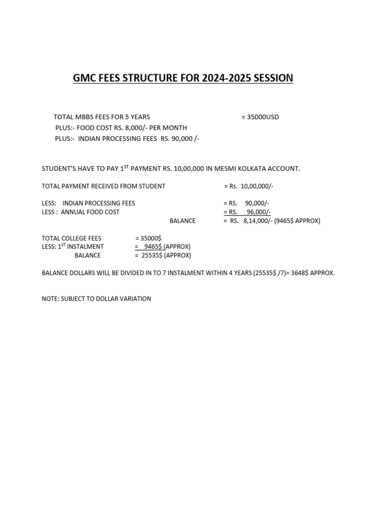 GMC MBBS Fees Structure 2024-2025 | PDF