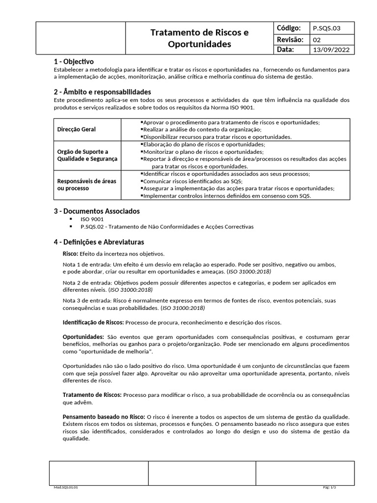 P.sqs.03.02 - Tratamento de Riscos e Oportunidades - 20220913 | PDF