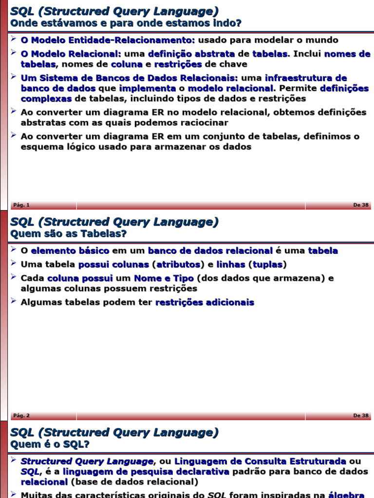 Introdução ao SQL e Modelos Relacionais | PDF | SQL | Base de dados ...