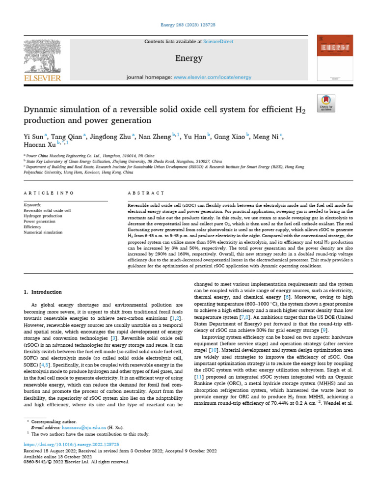 Dynamic rSOC for Efficient H2 Production | PDF | Solid Oxide Fuel Cell ...
