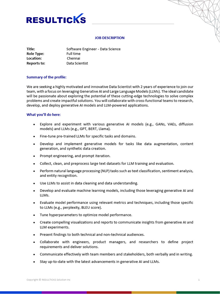 Software Engineer - Data Scientist (2years) - JD | PDF | Artificial ...