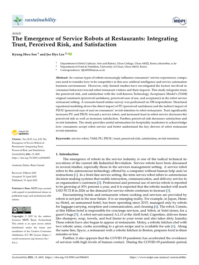 Service Robots in Restaurants: Trust & Satisfaction | PDF | Risk ...