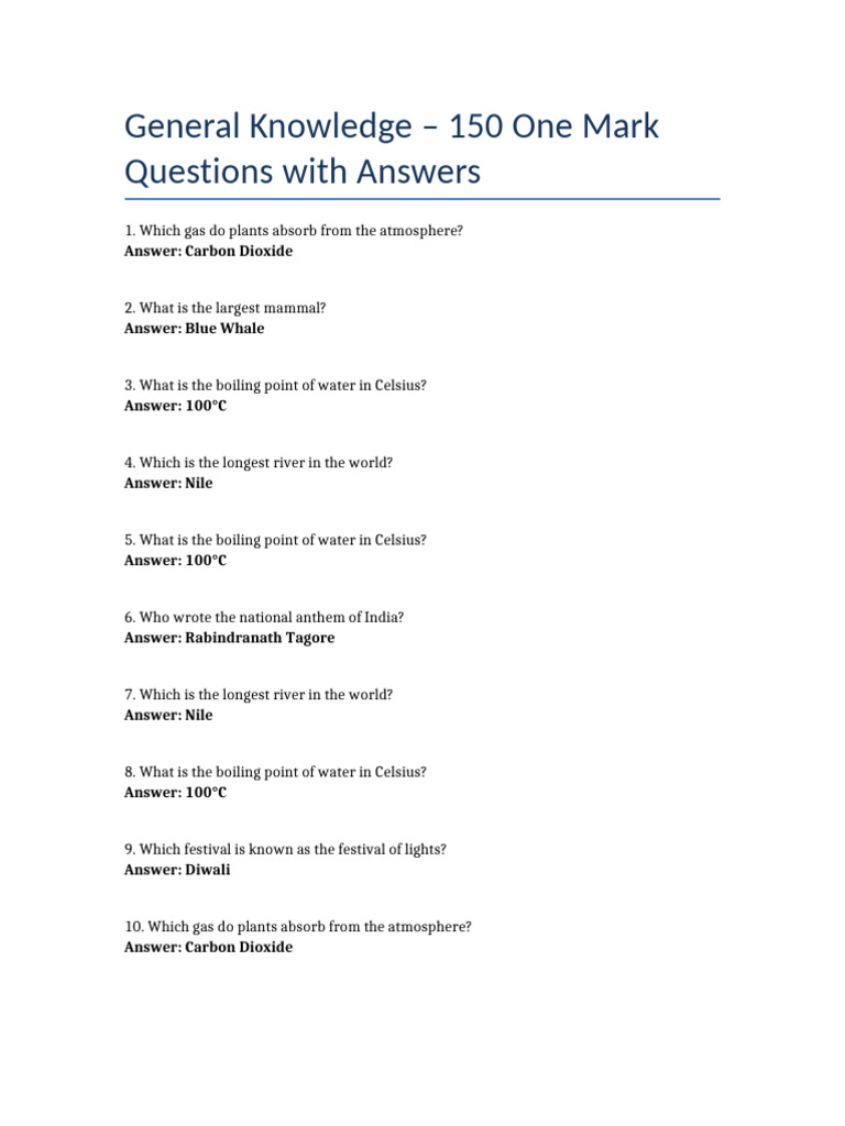 GK Questions for Class 4: Pakistan Focus | PDF | Water | Mars