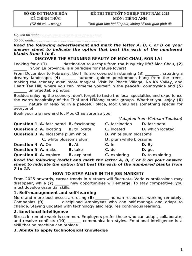 2025 Mock High School English Exam | PDF