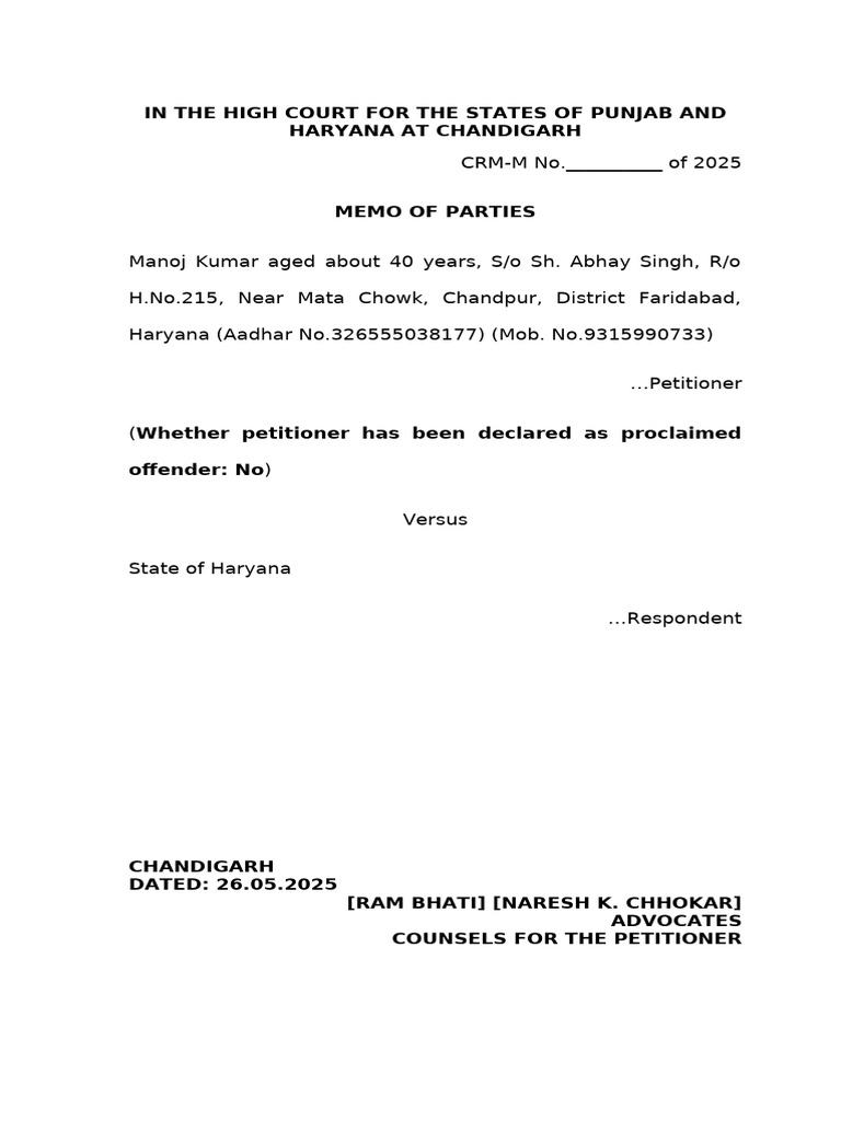 Anticipatory Bail Petition in Haryana Case | PDF | Bail | Arrest