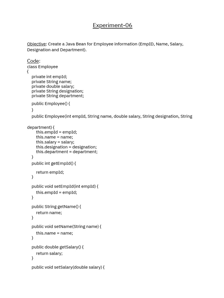 Java Bean for Employee Info | PDF