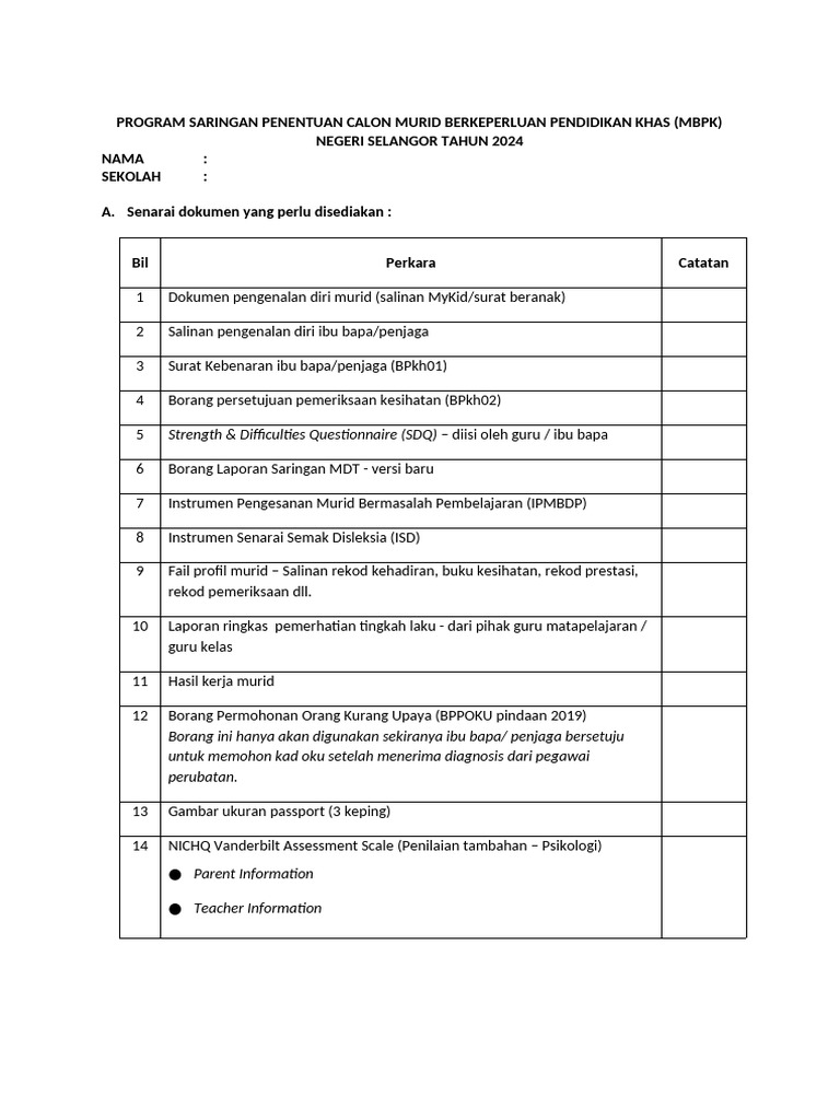 Senarai Semak Program Saringan | PDF