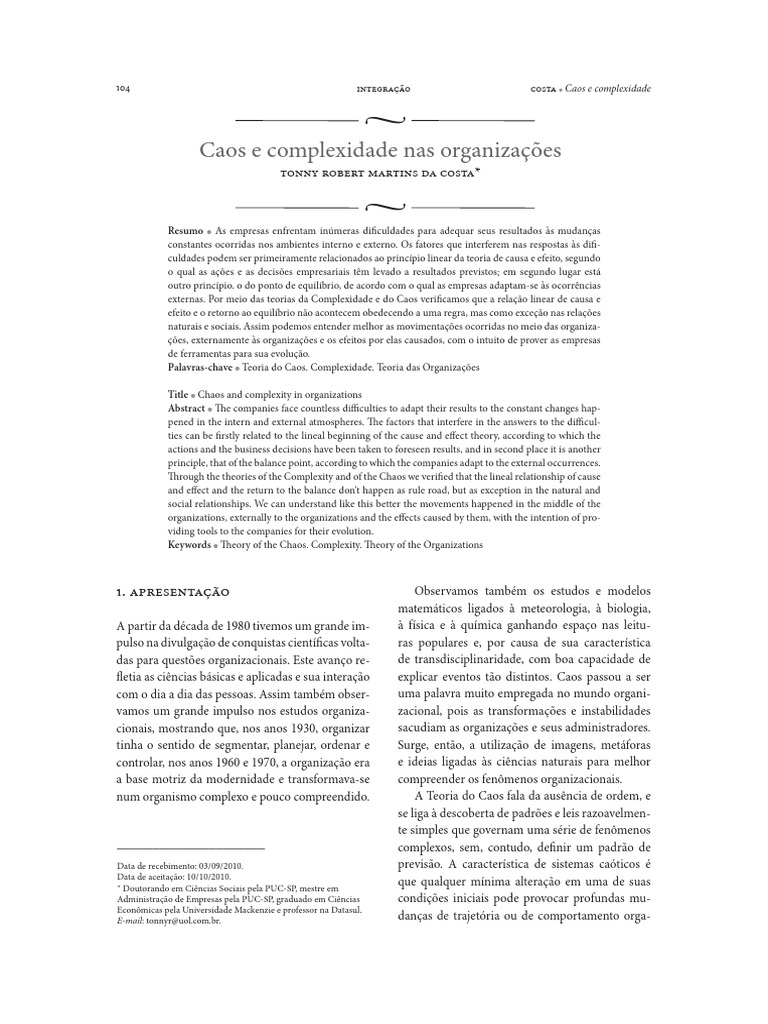 Caos e Complexidade nas Organizações | PDF | Science | Teoria do Caos