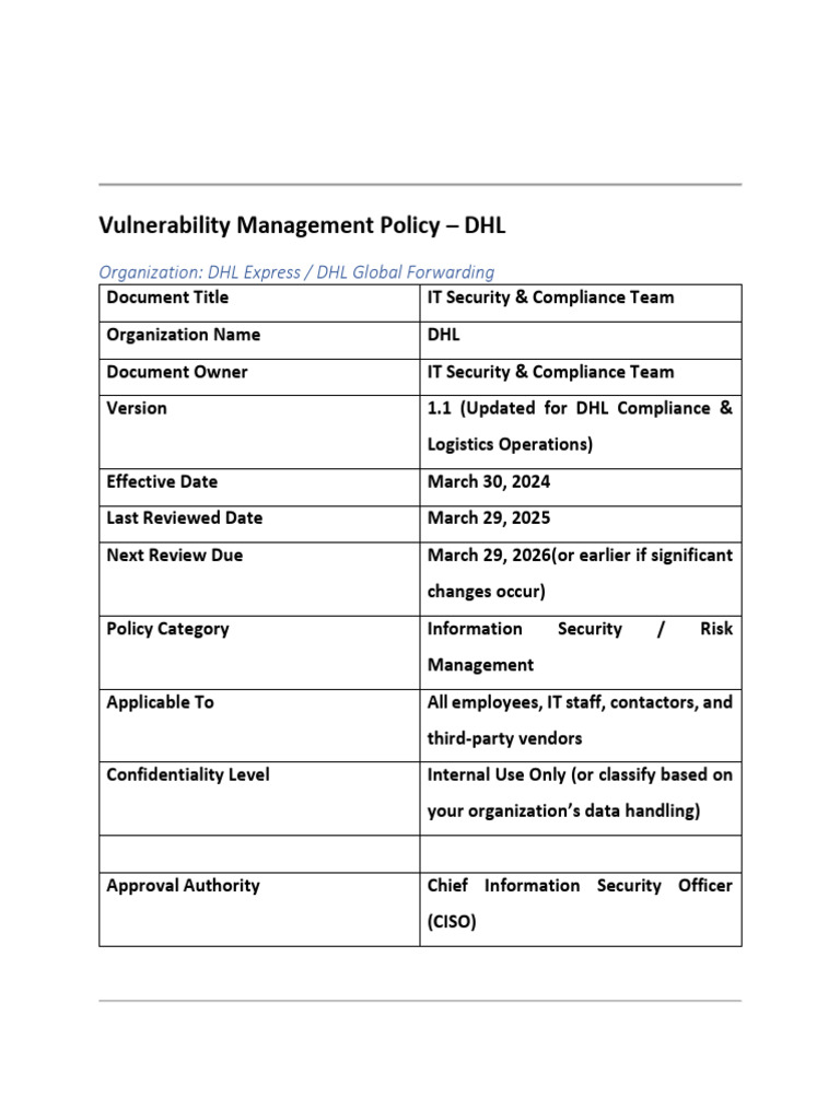 DHL Vulnerability Management Policy | PDF | Security | Computer Security