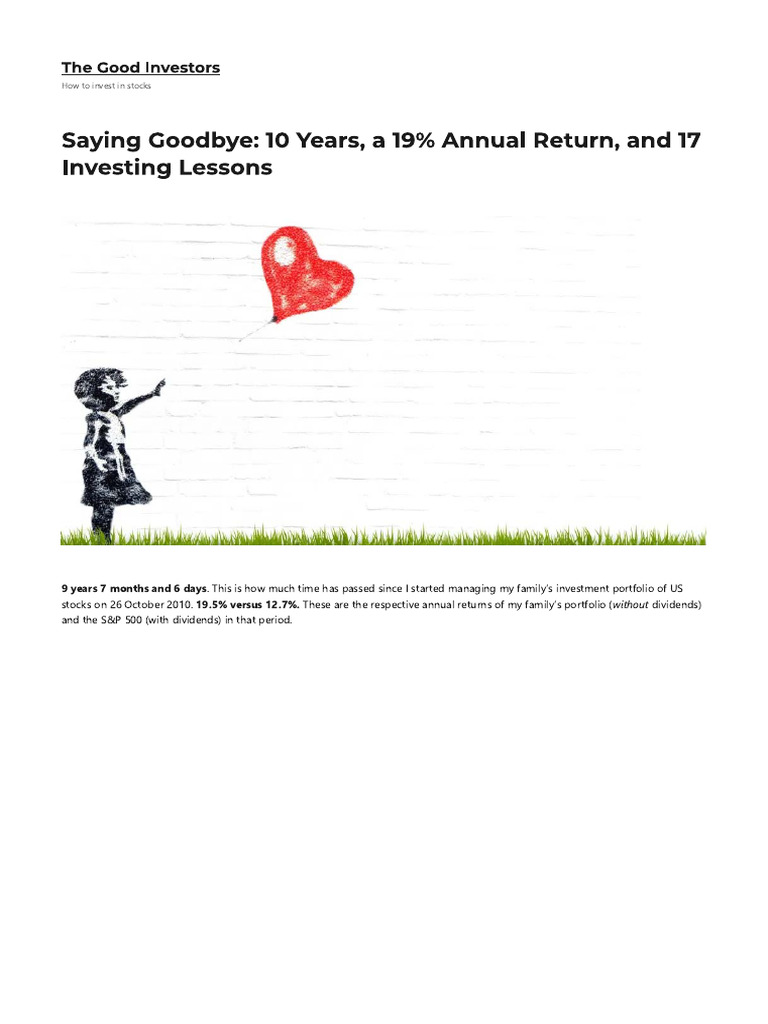 Saying Goodbye - 10 Years, A 19% Annual Return, & 17 Investing Lessons ...
