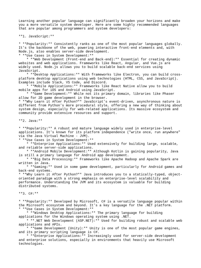 Popular Programming Languages I MUST Master | PDF | Java (Programming ...