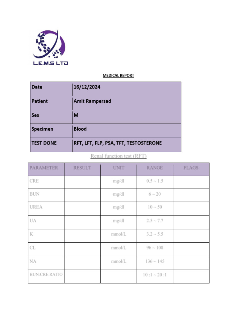 Comprehensive Medical Lab Report | PDF | Medical Specialties | Liver