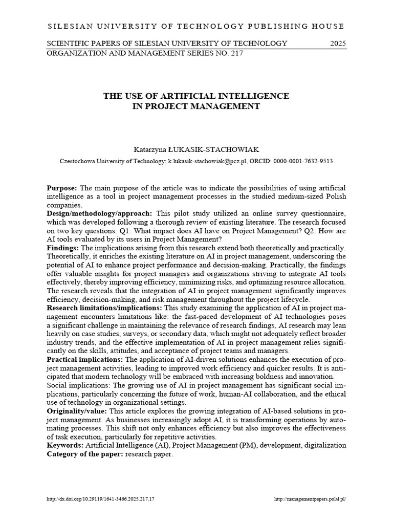13.the Use of Artificial Intelligence in Project Management | PDF ...