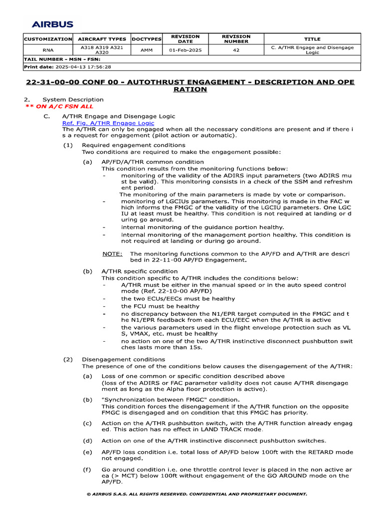 ATA 22 ATHR Engage Disengage Logic | PDF