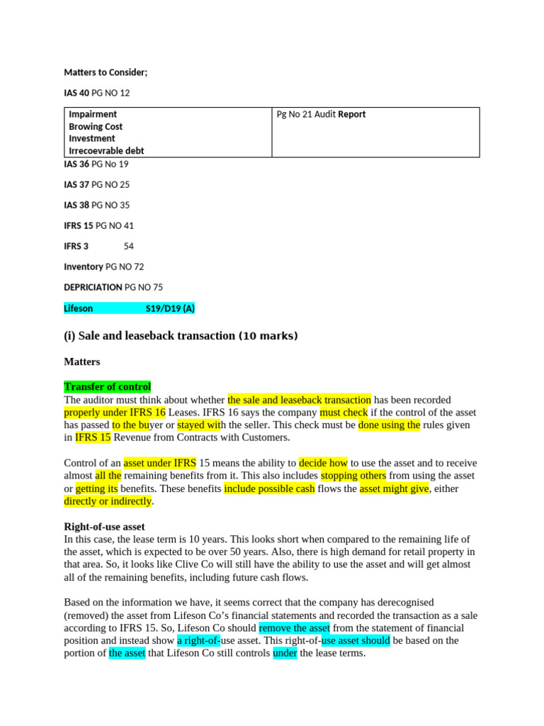 IFRS Sale and Leaseback Audit Guide | PDF | Auditor's Report | Audit